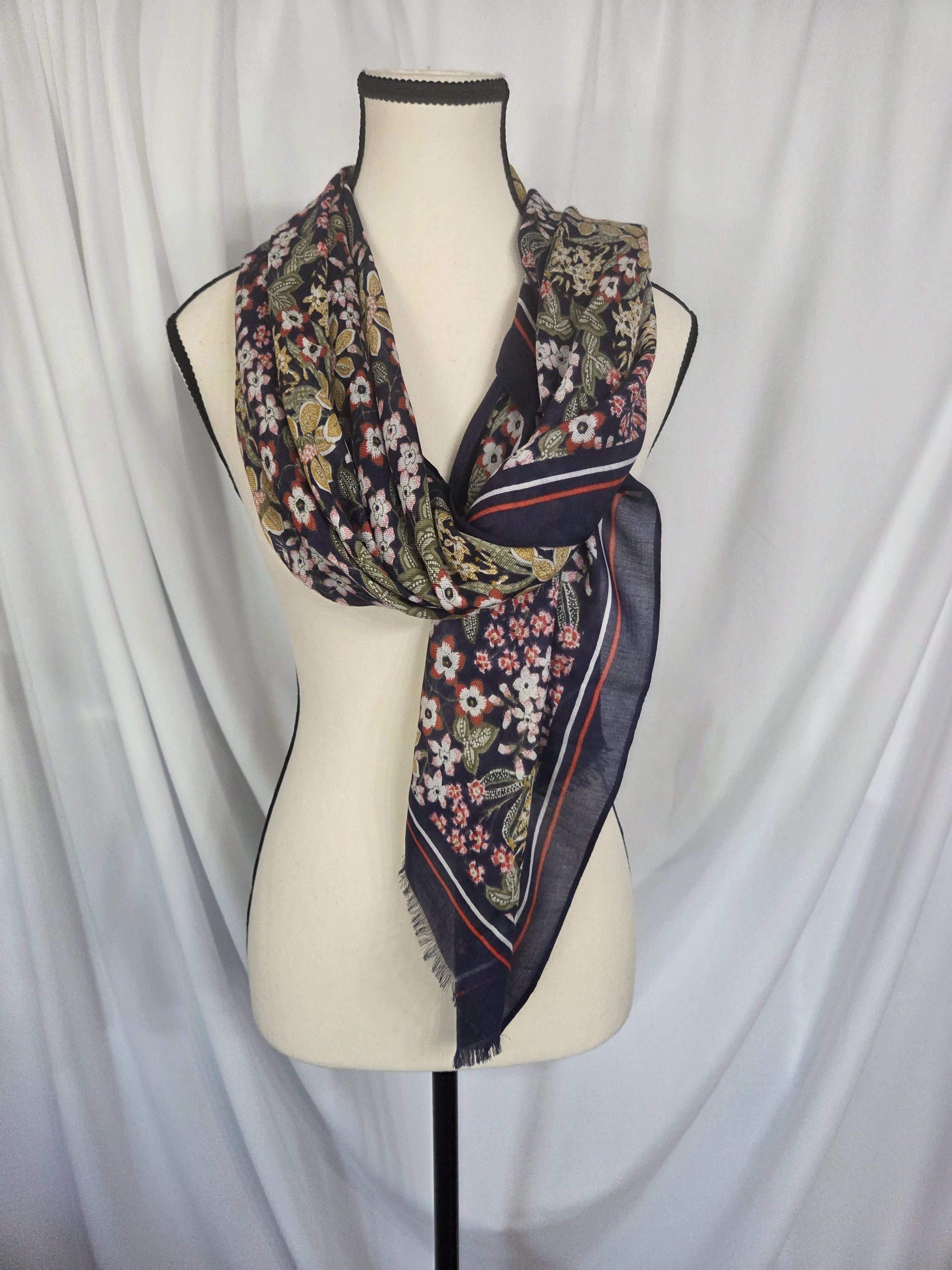Talbots Navy Floral SilkBlend Scarf